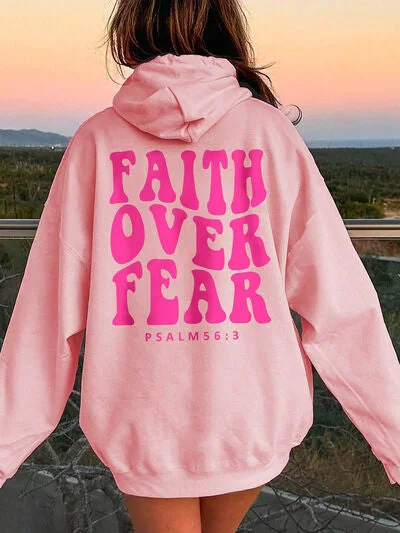 Double-sided Wear FAITH OVER FEAR Dropped Shoulder Hoodie