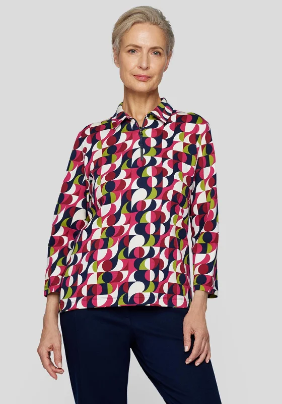 French Style Rabe Zip Neck Printed Top, Fuchsia Multi