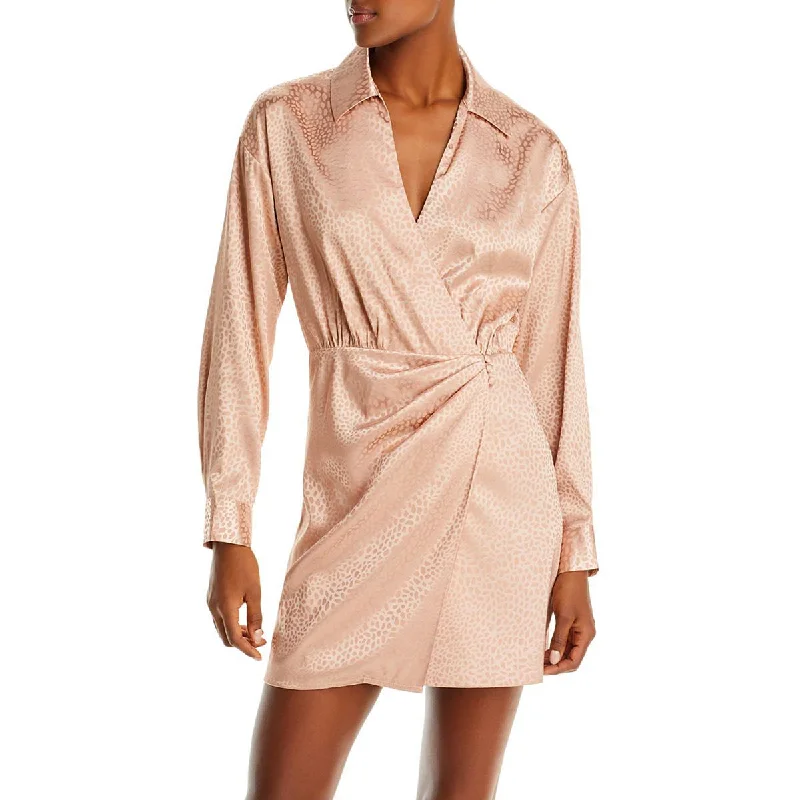 Warm And Comfortable Aqua Womens Satin Animal Print Mini Dress