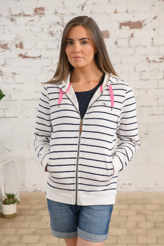 British Fashion Strand Hooded Top - Navy Striped