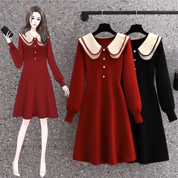 British Style Jasper Doll Collar Knitted Dress