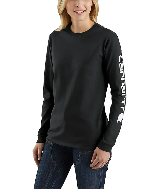 Slightly Flared Design Carhartt Women's Signature Sleeve Logo Long Sleeve T-shirt - Black Slightly Flared Design Carhartt Women's Signature Sleeve Logo Long Sleeve T-shirt - Black