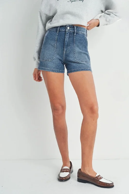 Free And Casual Patch Pocket Denim Shorts