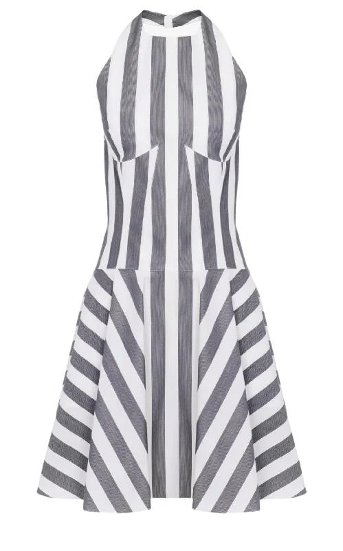 Elegant Tailoring Short Striped Poplin Sun-Dress