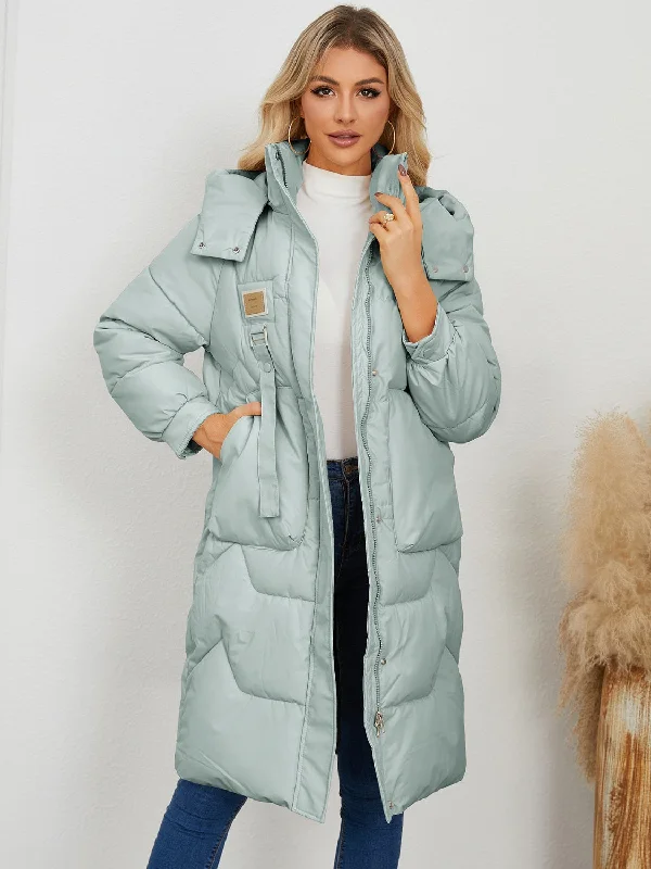 French Retro Long Sleeve Longline Hooded Winter Coat