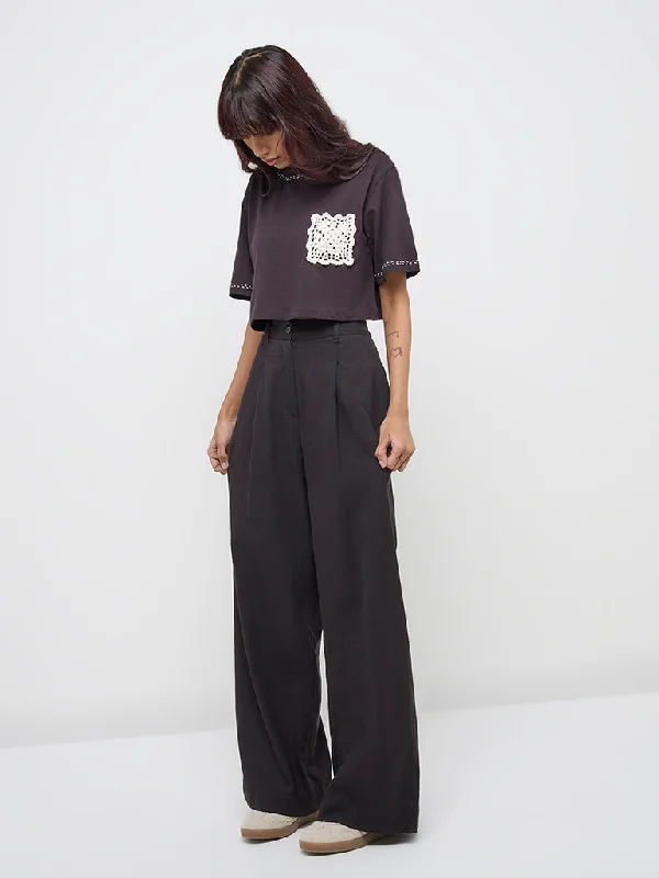Exquisite Fabrics Bombay Paisley Black High-Rise Cotton Blend Pants