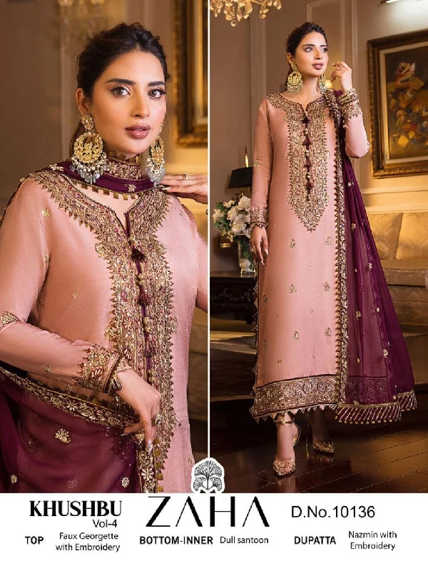 Celebrity Style Zaha Designer Georgette Embroidered Pakistani Suit