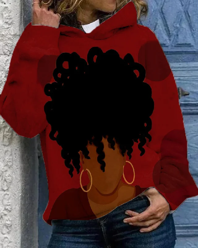 Denim Design Curly Gold Earrings Cartoon Women Long Sleeves Hoodie