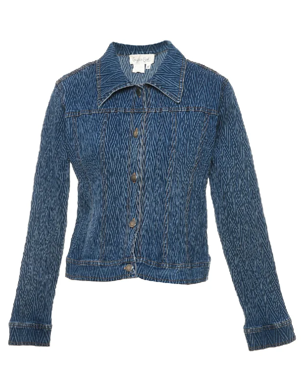 Luxury And Elegant Medium Wash 1990s Zig-Zag Denim Jacket - S