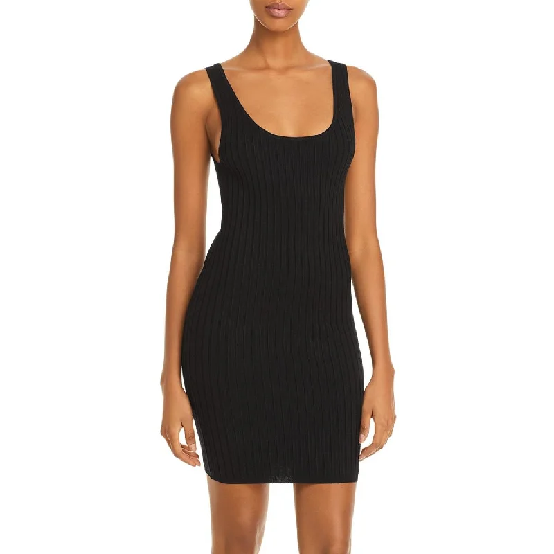 Fashionable And Versatile Aqua Womens Rib Knit Short Mini Dress