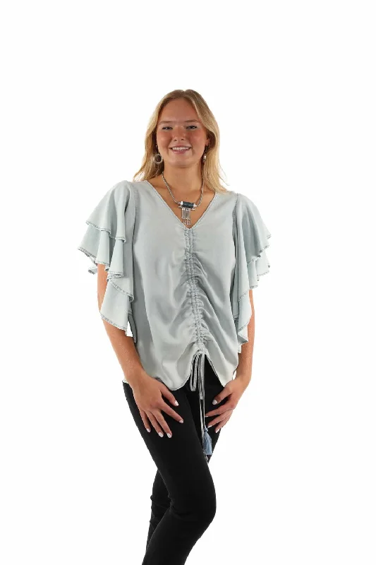 Denim Design Scully Womens Cinche Front Light Blue Lyocell S/S Tunic