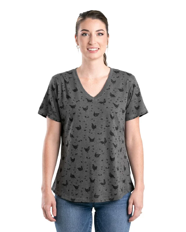 Elegant Tailoring Berne Womens Performance V-Neck Chicken Print Cotton Blend S/S T-Shirt Elegant Tailoring Berne Womens Performance V-Neck Chicken Print Cotton Blend S/S T-Shirt