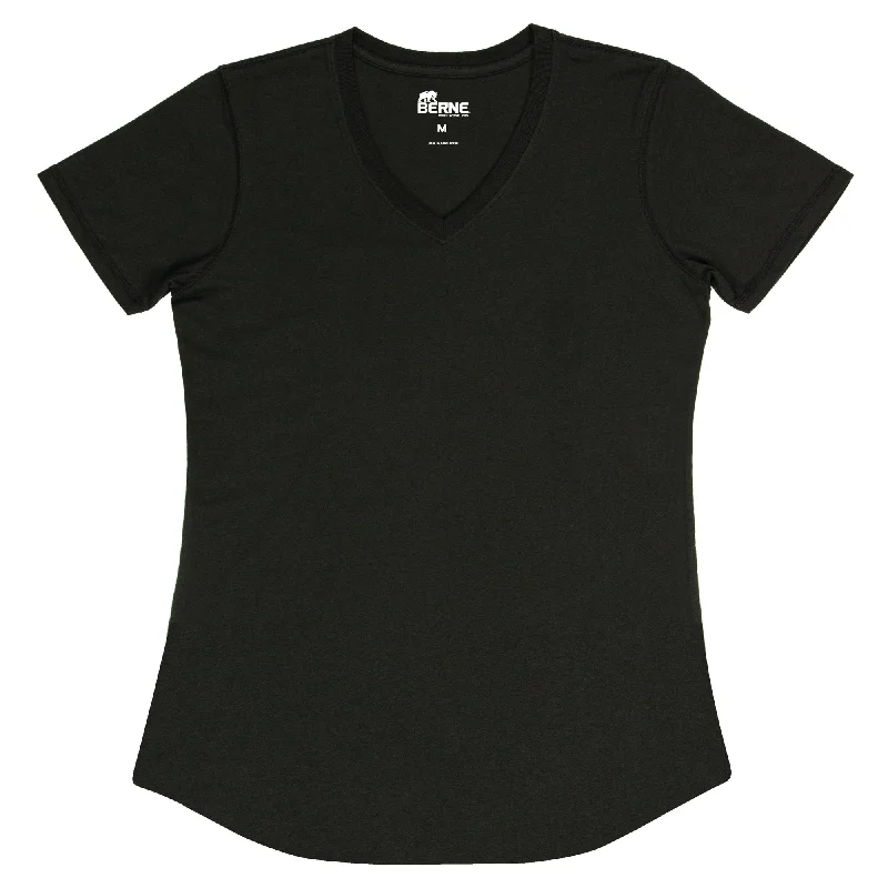 Simple And Comfortable Berne Black Cotton Blend Ladies Lightweight Performance V-Neck S/S Simple And Comfortable Berne Black Cotton Blend Ladies Lightweight Performance V-Neck S/S