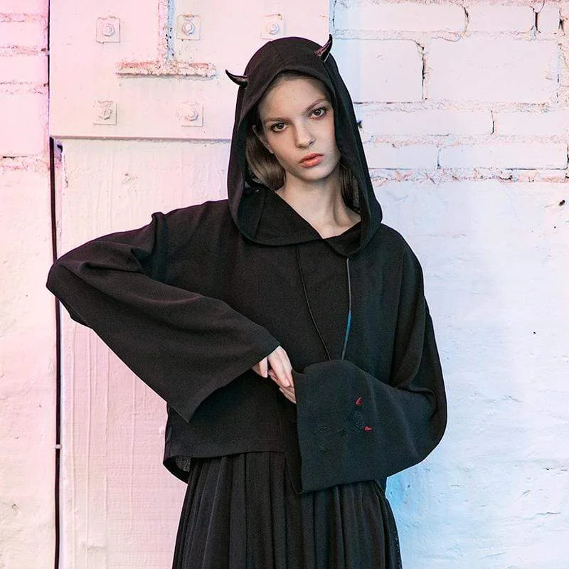 Minimalism Women's Gothic Devil Horns Casual Hoodies