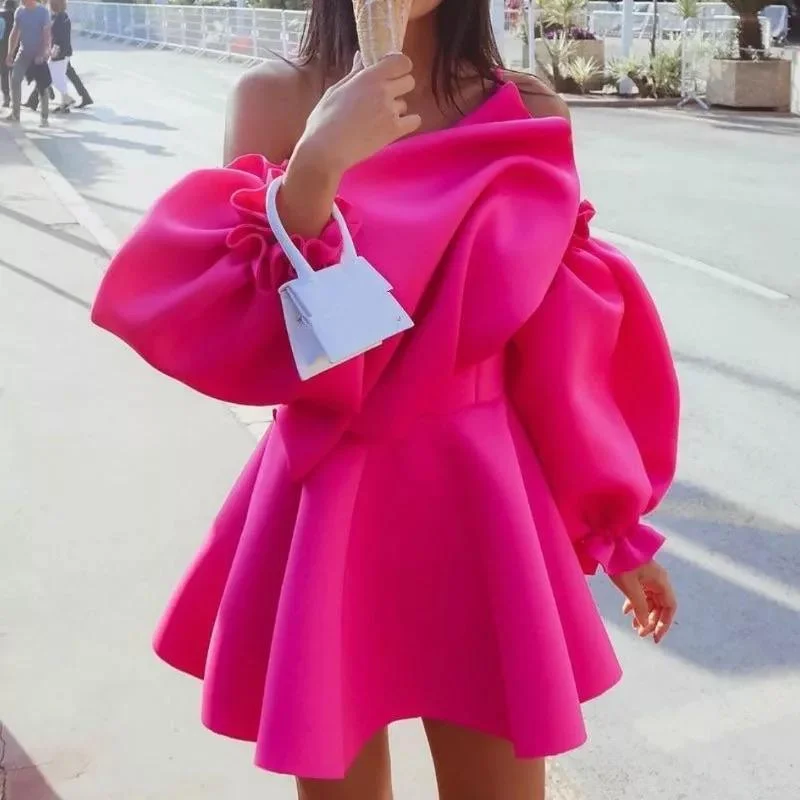 Simple Style Pink Rush Ruffled Dress