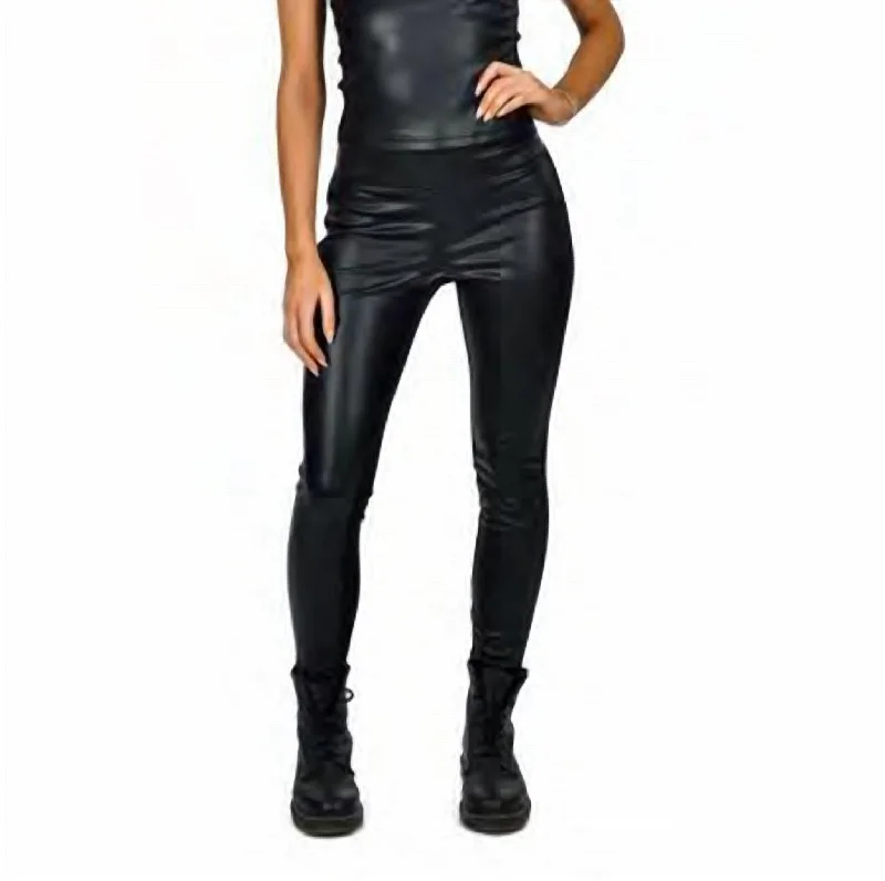 Simple And Comfortable Vegan Leather Legging W/ Rib Back In Black