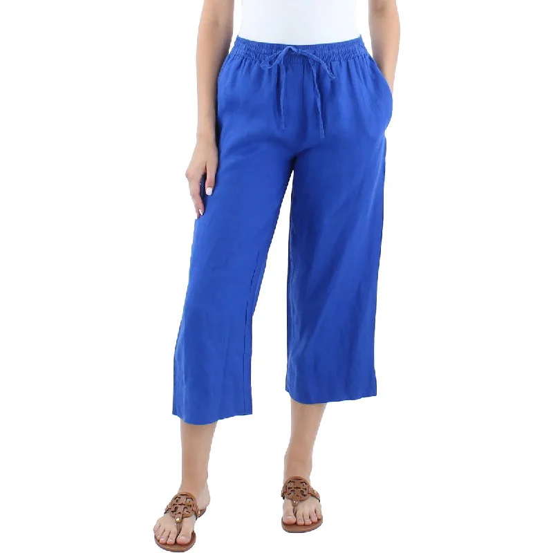 High-end Fabrics Womens Linen Pull On Straight Leg Pants