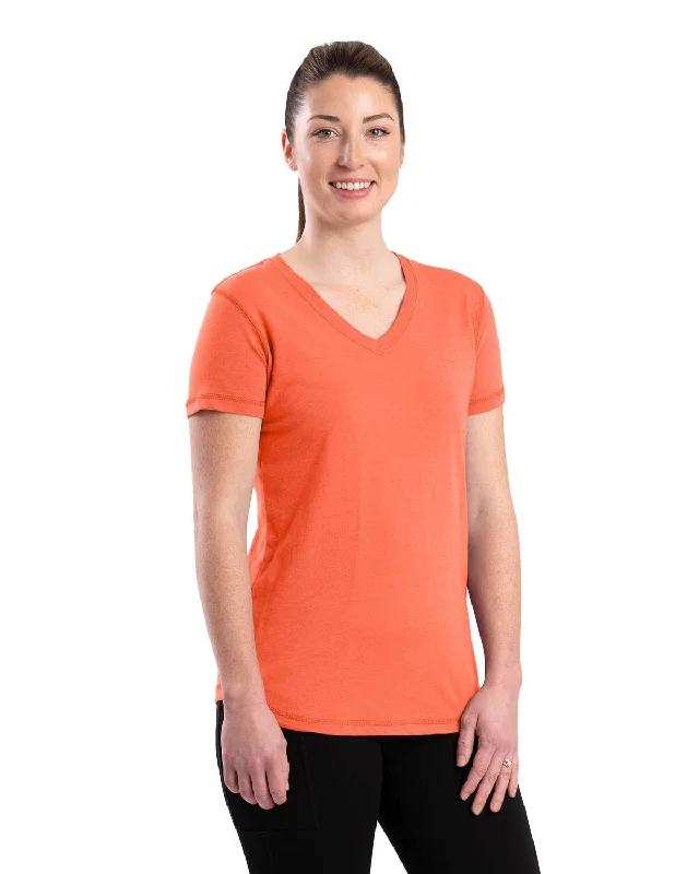 Elegant Temperament Berne Coral Cotton Blend Ladies Lightweight Performance V-Neck S/S Elegant Temperament Berne Coral Cotton Blend Ladies Lightweight Performance V-Neck S/S