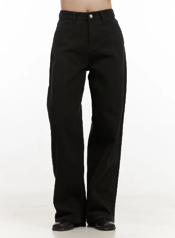 Romantic And Fresh Elowen Solid Cotton Wide-Leg Jeans ON429