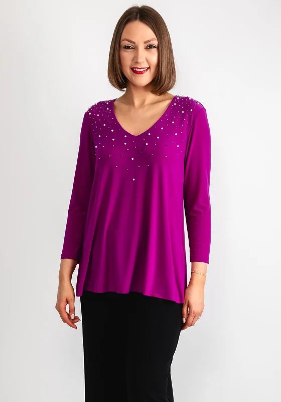 Sexy Fun Joseph Ribkoff Embellished V Neck Top, Empress