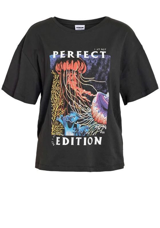 French Style Noisy May Coral Graphic Print T-Shirt, Asphalt