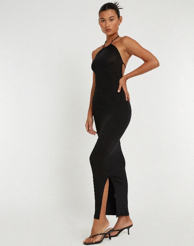 Unique Design Virnilia Halterneck Maxi Dress in Black