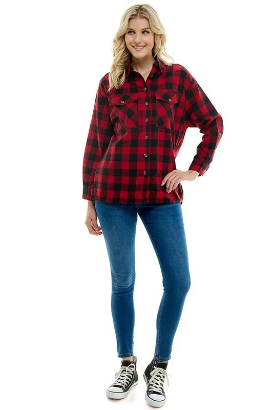 Comfortable And Casual Women's Over Size Plaid Shirts