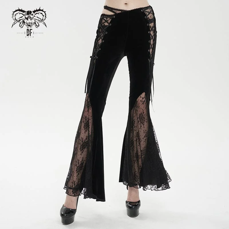 Elegant And Charming Women's Gothic Lace Splice Velvet Flared Pants