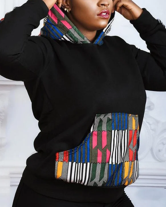 Luxury And Elegant Contrasting Color Blocks African Print Long Sleeves Hoodie
