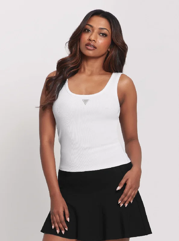 Elegant And Charming White Ribbed Knit Tank Top