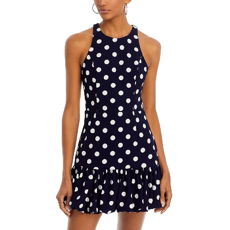 Retro Fashion Aqua Womens Polka Dot Ruffle Mini Dress