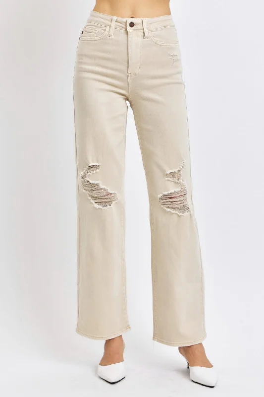 Stunning Fashion Judy Blue High Waist Distressed Wide Leg Jeans