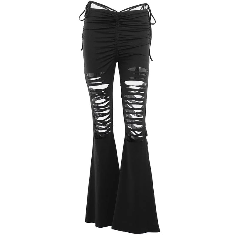 Casual Street Women's Punk Ripped Drawstring Flared Pants