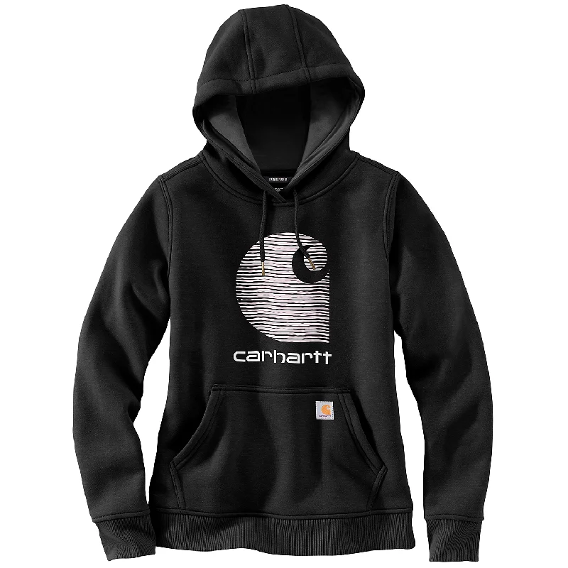 French Retro Carhartt Women's "C" Graphic Logo Hooded Sweatshirt - Black