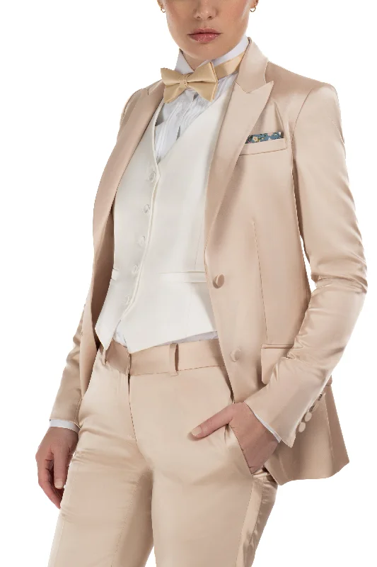 Designer Style Champagne Gold Satin Peak Lapel Tuxedo Jacket