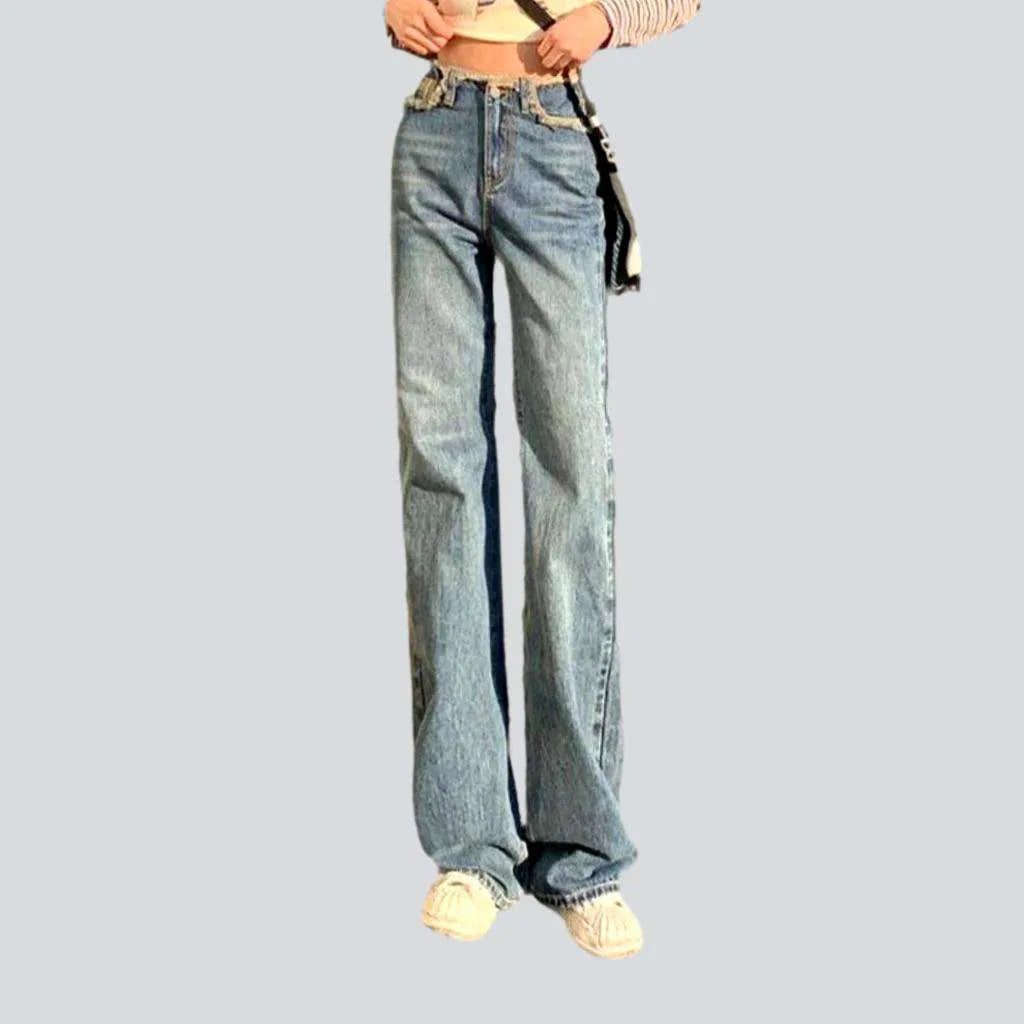 Elegant Temperament Raw waistband straight women's jeans