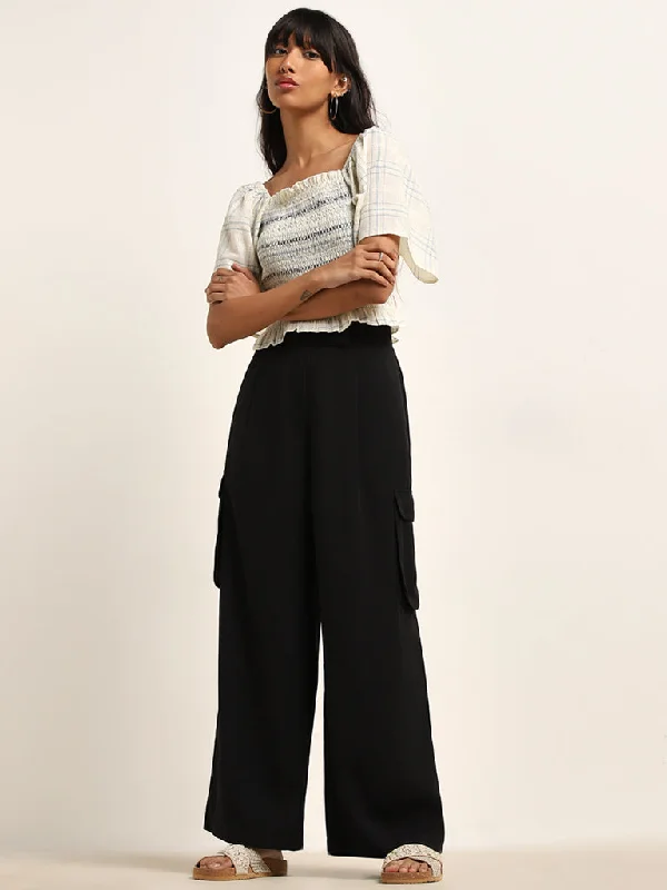 Eye-catching Personality Bombay Paisley Black High-Rise Cotton Blend Trousers