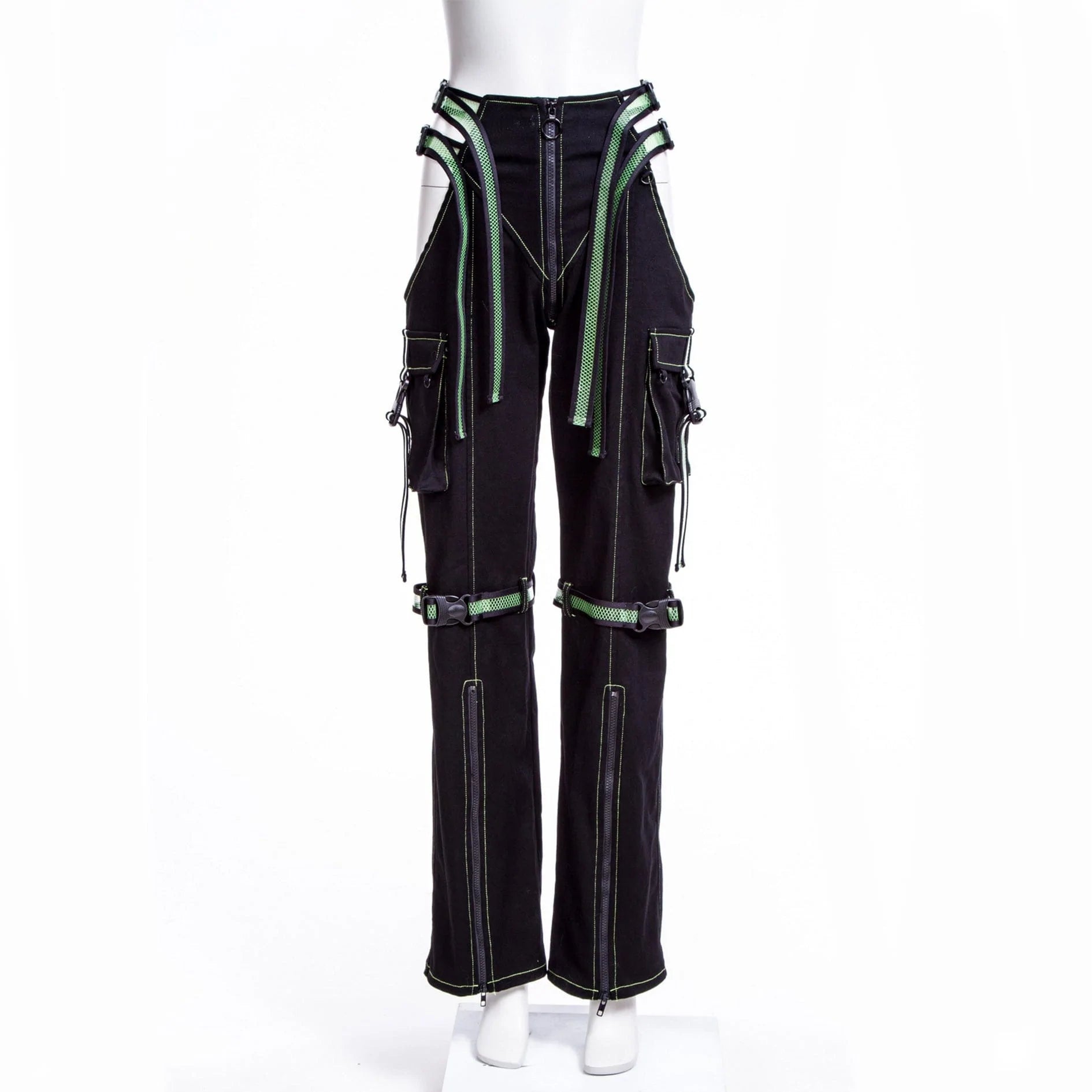 Classic Retro Women's Grunge Cutout  Straps Pants Green