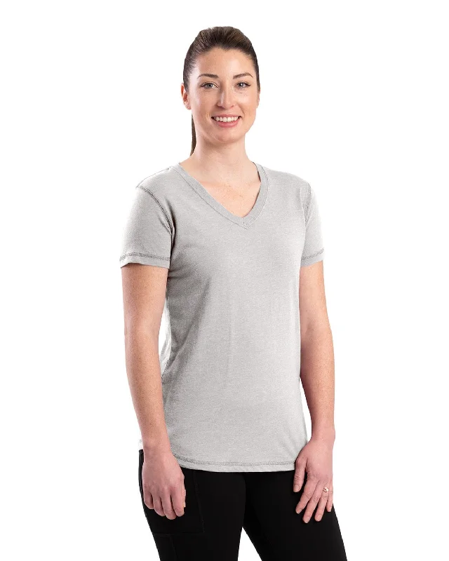 Romantic And Fresh Berne Womens Performance V-Neck Grey Cotton Blend S/S T-Shirt