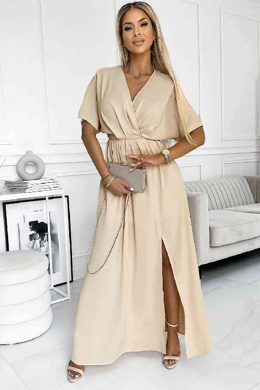 Modern City Surplice Neck Slit Maxi Dress