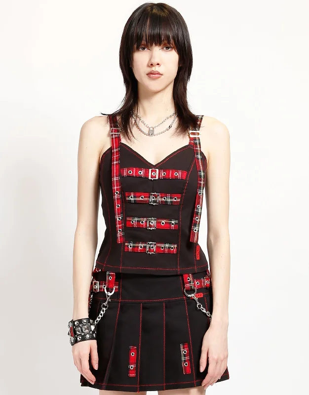 Celebrity Style SWEET CHAIN CORSET RED PLAID