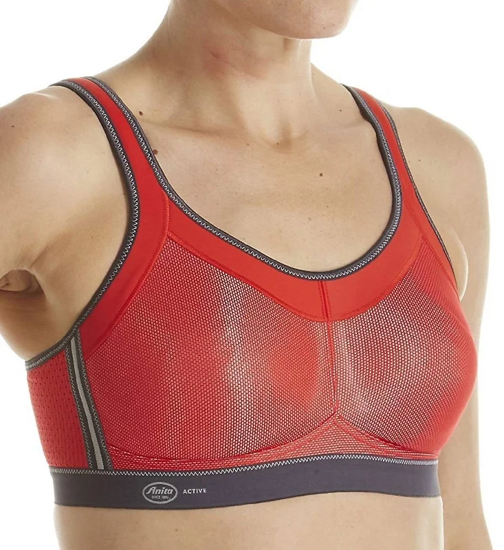 Embroidered Letters Active Momentum Wire Free Sports Bra In Red