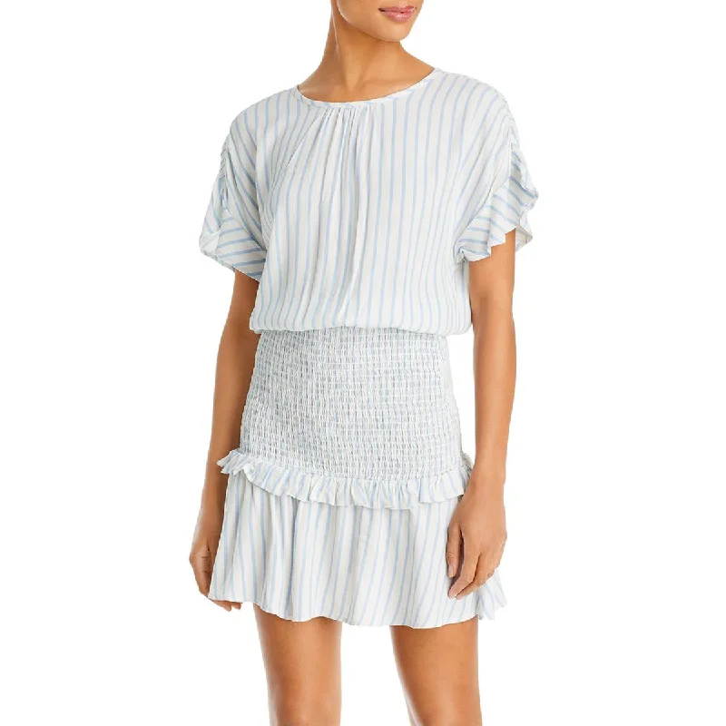 Versatile Items Aqua Womens Smocked Pin Stripe Mini Dress