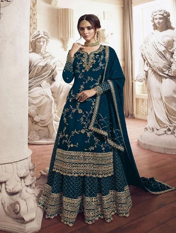Light And Breathable Teal Blue LT 4902 Heavy Georgette Sharara Suit
