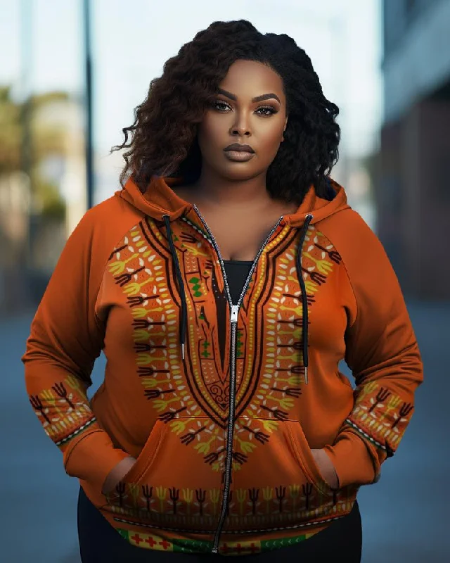 New Autumn And Winter Styles Stylish African Print Zip Hood Long Sleeves Hoodie