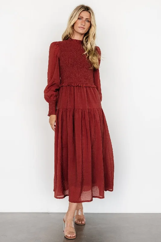 Modern City Daria Smocked Maxi Dress | Brick
