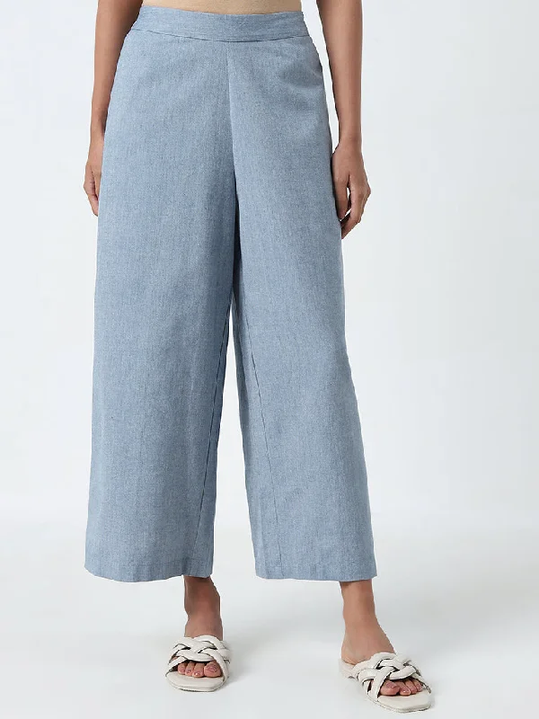 Stunning Fashion Utsa Light Blue High-Rise Straight Cotton Pants