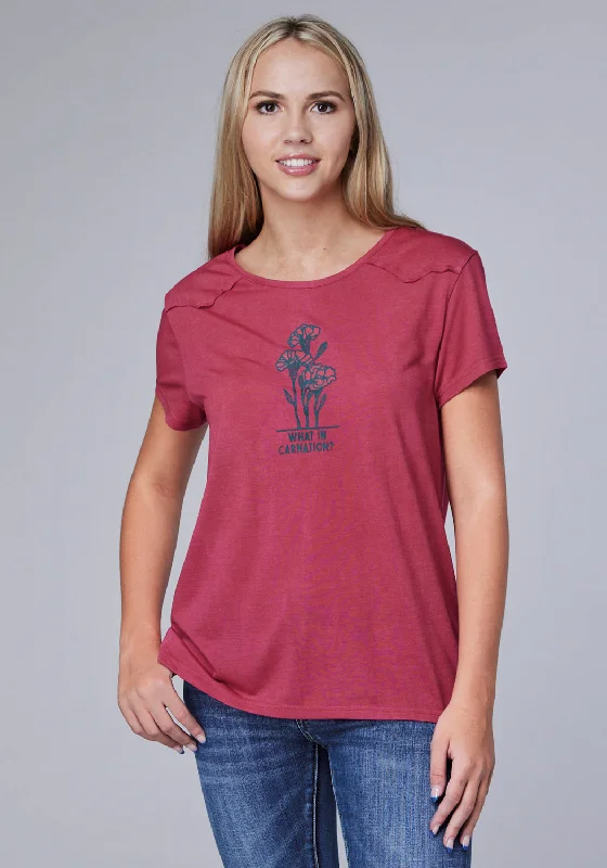 Celebrity Style Roper Womens What In Carnation Plum Poly/Rayon S/S T-Shirt
