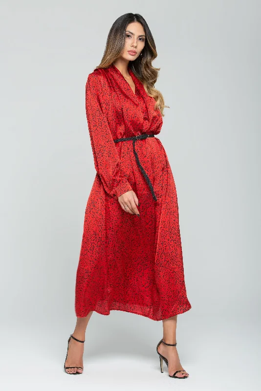 Simple And Comfortable Fiery Red Full Sleeves Flowy Maxi Dress