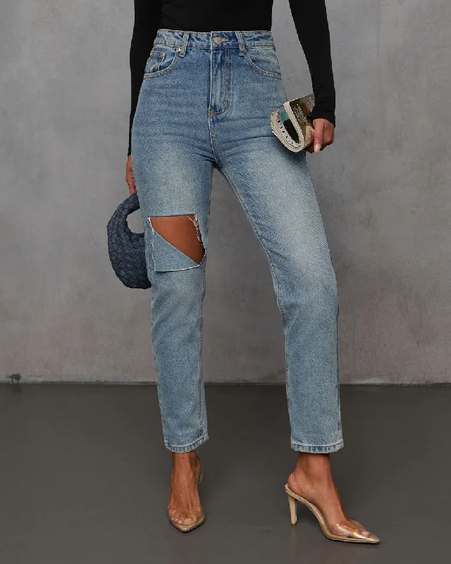 European And American Style Vara High Distressed Jeans